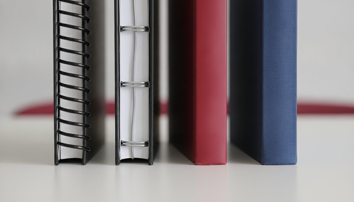 Tipos de encadernação: espiral, wire-o, lombada quadrada e capa dura